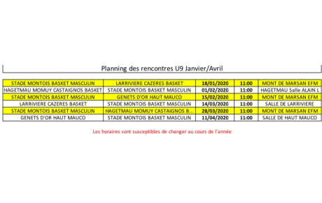 Planning des rencontres U9